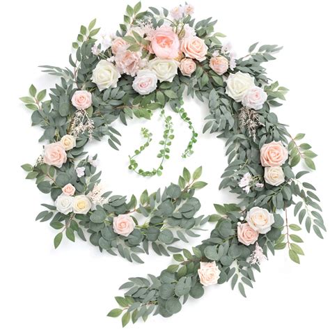 Ling S Moment 9FT Eucalyptus And Willow Leaf Garland With White Flower