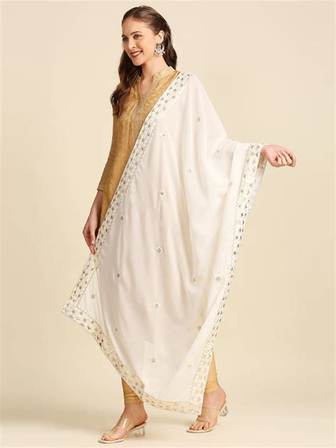 Georgette Dupatta With Off White And Gold Embroidery Dupatta Bazaar