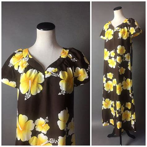 Vintage 70s Dress 1970s Dress Hilo Hatties Vintage Muu Muu Hawaiian Dress Tiki Dress