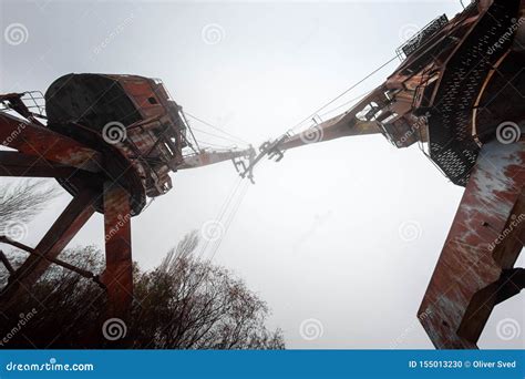 Rusty Old Industrial Dock Cranes At Chernobyl Dock 2019 Stock Photo