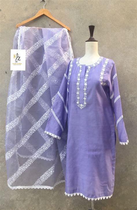 Embroidered Shirt Stitched With Block Print Dupatta Sleeves