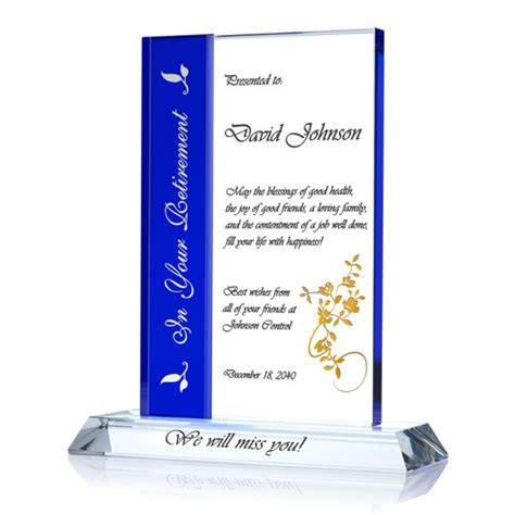 Personalized Crystal Retirement Plaque For Departing Coworker Colleagues With Best Wishes Diy