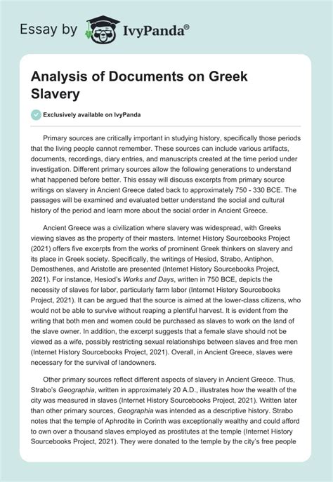 Analysis of Documents on Greek Slavery - 856 Words | Essay Example