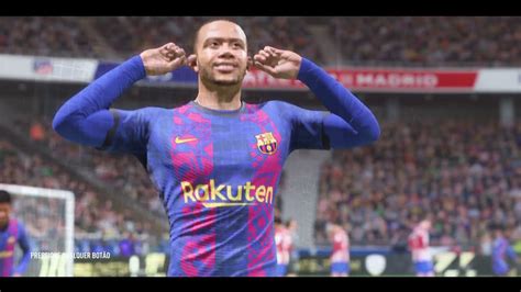 FIFA 22 Atlético de Madrid x Barcelona Laliga Modo Carreira Gameplay