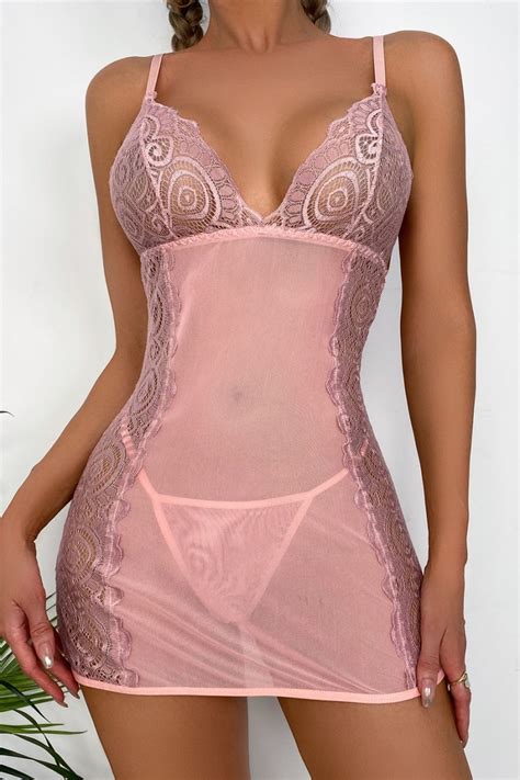 Wholesale Sexy Lingerie New Solid Color See Through Lace Spliced Sling