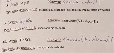 Podaj brakujące nazwy lub wzory soli oraz zapisz równania i dysocjacji