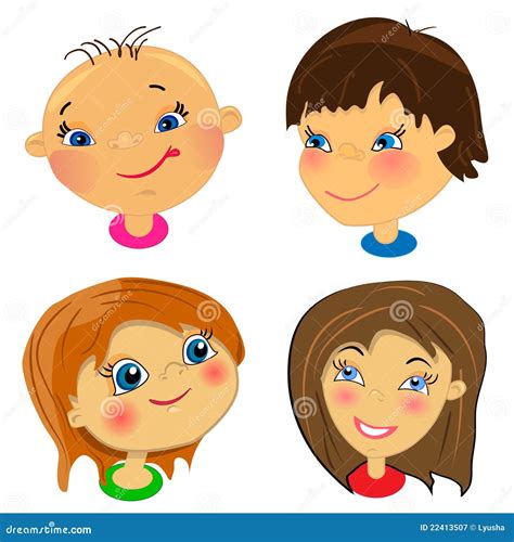 Cartoon Faces Of Kids. Set Of Illustrations Royalty Free Stock ...