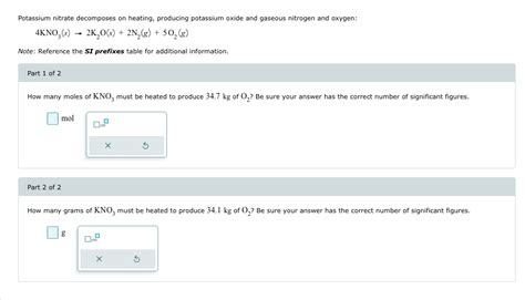 Solved Potassium Nitrate Decomposes On Heating Producing