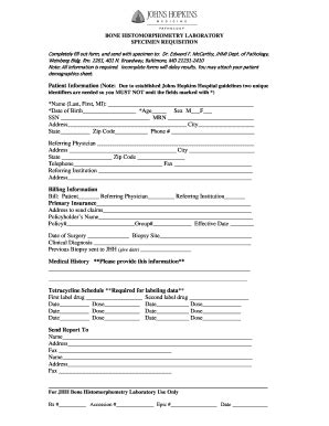 Fillable Online Pathology Jhu BONE HISTOMORPHOMETRY LABORATORY SPECIMEN