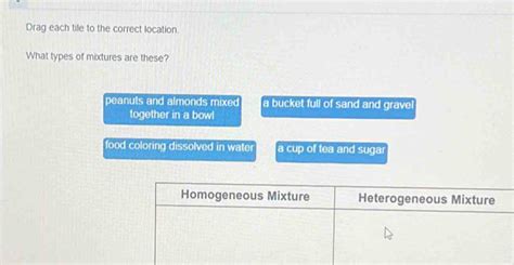 Solved Drag Each Tile To The Correct Location What Types Of Mixtures