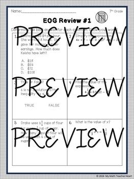 Eog Review Math End Of Grade By My Math Teacher Heart Tpt