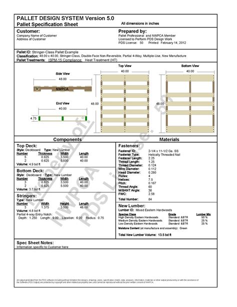 Pallet Spec Sheet Pallet Designs Design System Sheet