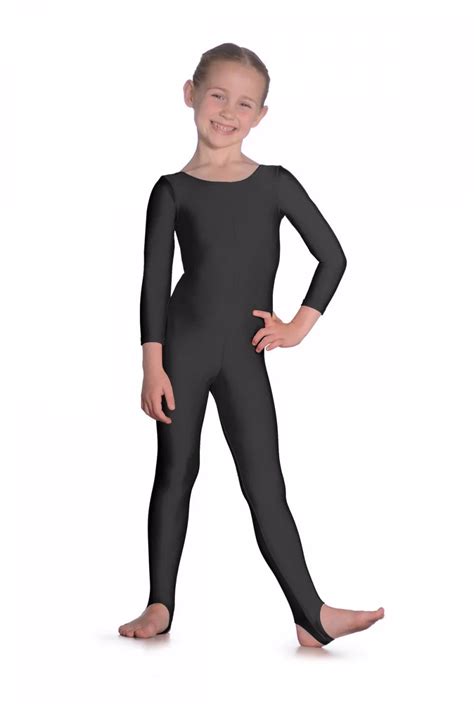 Icostumes Girls Lycra Long Sleeve Dance Unitard Stirrups Catsuits