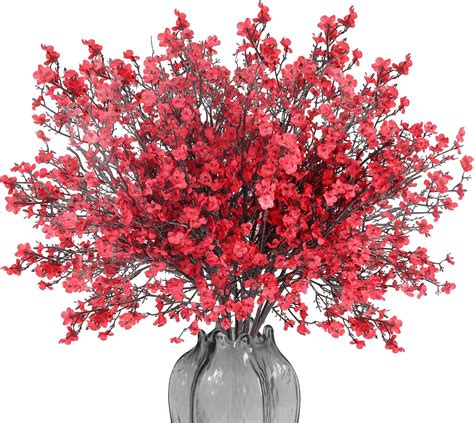 SLFYEE 16PCS Fiori Artificiali Rosso Bouquet Fiori Finti Decorativi