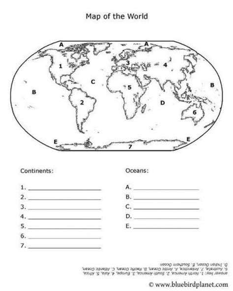 Continents And Oceans Worksheet For Grade 1