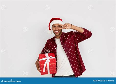 Happy Man Holding Present Excited Multiracial Guy Holding Wrapped