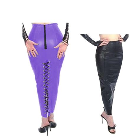 Sexy High Waist Pvc Hobble Skirts Vinyl Leather Skinny Lace Up Zipper