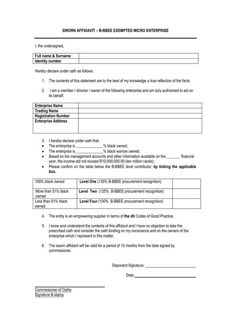 B Bbee Exempted Micro Enterprise Sworn Affidavit Form Fill Out Sign