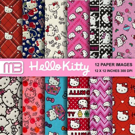 Hello Kitty Themed Patterns Digital Paper Pack Clipart Scrapbook T