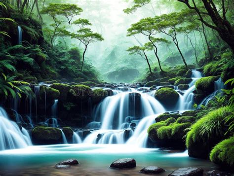 Jungle Waterfalls Capture Made With Generative Ai Stock Illustration