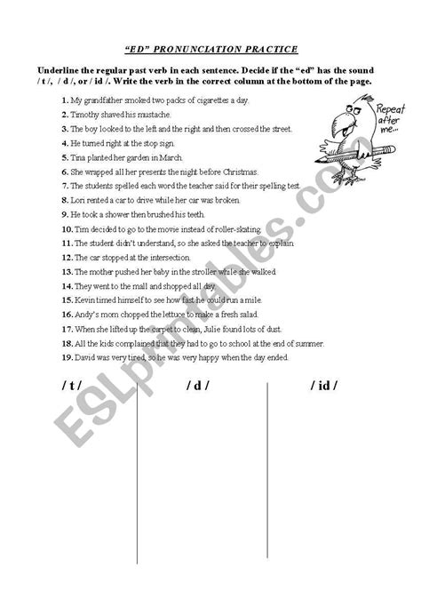 Pronunciation Of Ed In Regular Past Verbs Esl Worksheet By Alliwallison