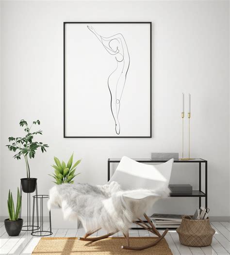 Naked Figure Art One Line Drawing Printable Wall Art Etsy