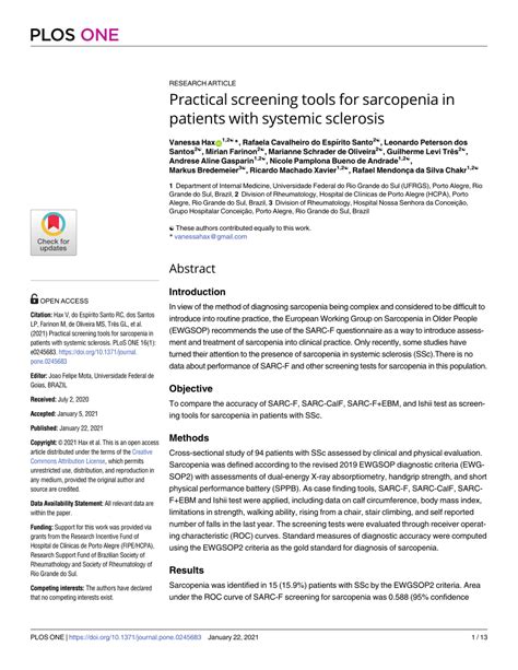 Pdf Practical Screening Tools For Sarcopenia In Patients With