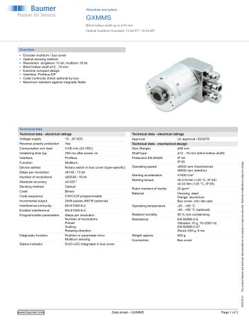 Baumer Gxmms Absolute Encoder Data Sheet Manualzz