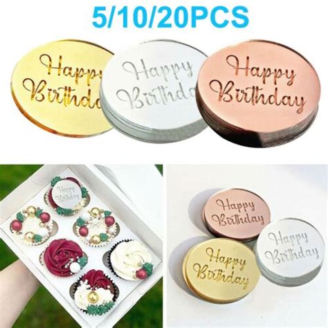 Pcs Happy Birthday Acrylic Cupcake Disc Rose Gold Party