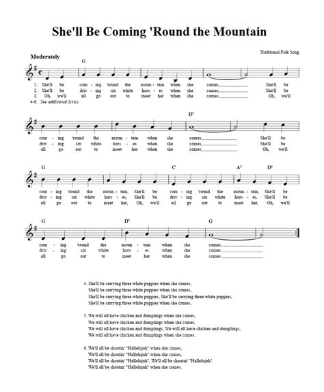 She'll Be Coming 'Round the Mountain C Instrument Sheet Music (Lead Sheet) with Chords and Lyrics