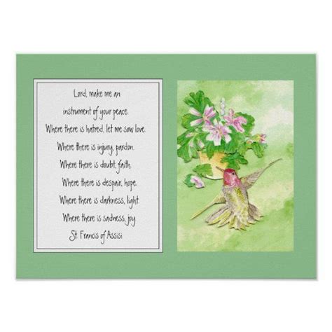 St Francis Of Assisi Prayer Hummingbird Flower Poster Zazzle