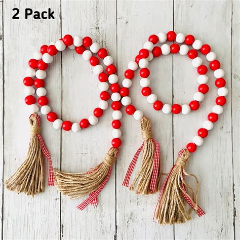 Wood Bead Garland Red And White Wood Bead Garland Valentines Day Christmas Tiered Tray Decor 2