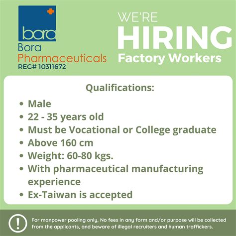 Hiring Factory Workers for Bora Pharmaceuticals - Pinoy Refresher 2016