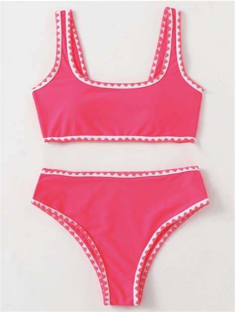 Whip Stitch Watermelon Pink Bikini Set Swimsuit Mediu Gem