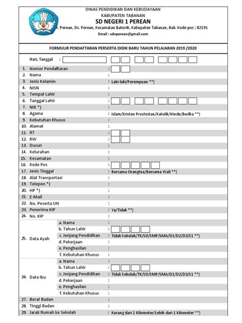 Formulir Ppdb Sd Pdf