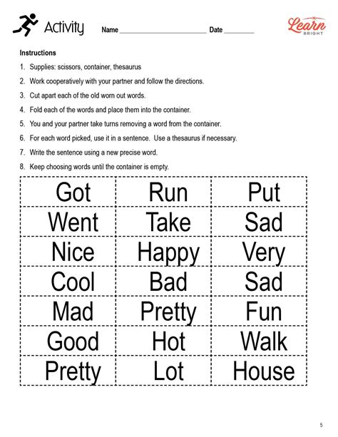 Precise Word Choice Grades Worksheets Library