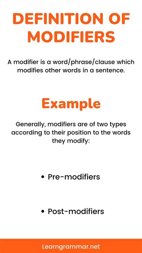 A Modifier Is A Wordphraseclause Which Modifies Other Words In A Sentence Grammar English