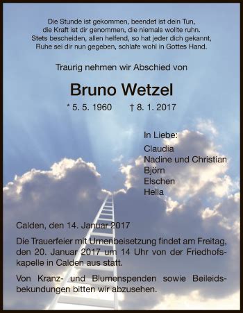 Traueranzeigen Von Bruno Wetzel Trauer Hna De