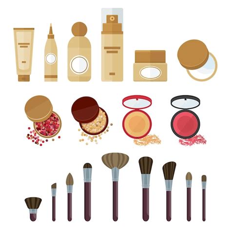 Set De Cosméticos Para Aplicar Maquillaje Polvo Y Rubor Base Brocha Concepto De Belleza