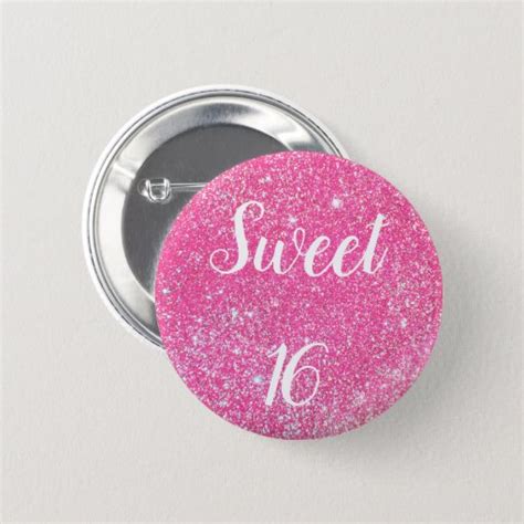 Sweet 16 Birthday Sparkle Hot Pink Glitter Button Zazzle