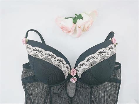 Black Lace Heart Rose Ddlg Flower Bdsm Luxe Bustier Etsy