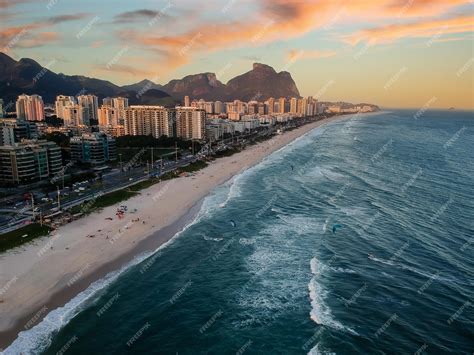 Premium Photo Aerial View Of Barra Da Tijuca Beach During Sunset