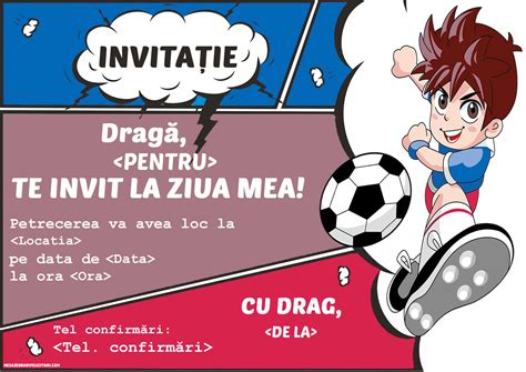 Invitație cu jucător de fotbal cu minge Personalizare invitatii la zi