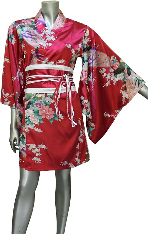 Short Yukata Kimono Womens Satin Silk Robe Gown Dress S To L