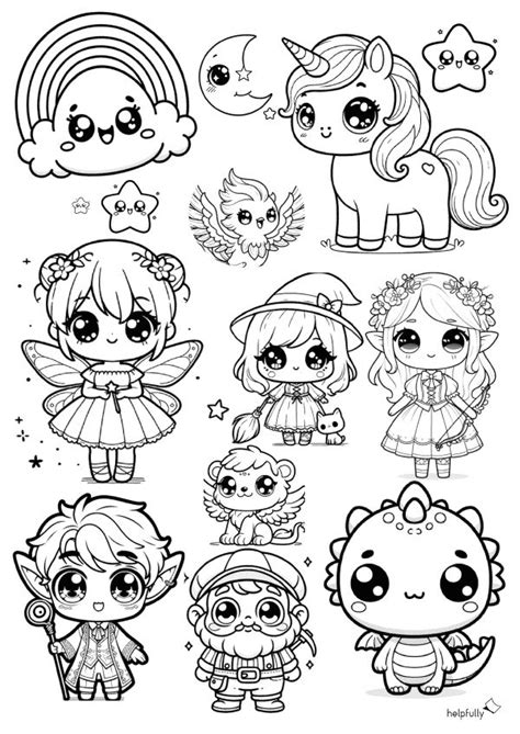 Kawaii Ausmalbild Süße Fabelwesen Fantasie Cool coloring pages