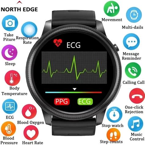 NORTH EDGE Reloj Inteligente Para Hombre Pulsera De Silicona Con ECG