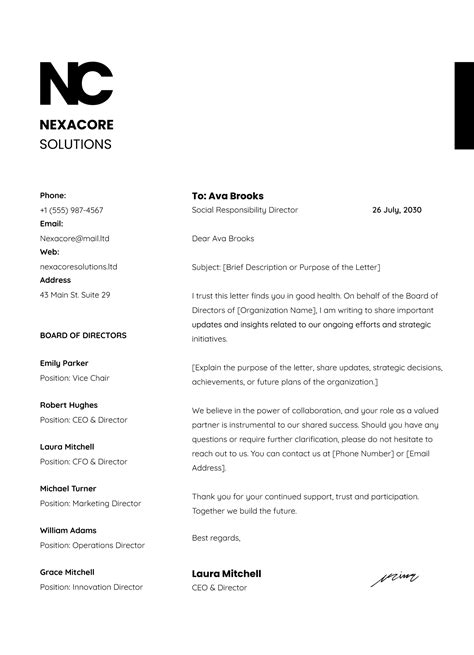 Board Of Directors Letter Template - Infoupdate.org