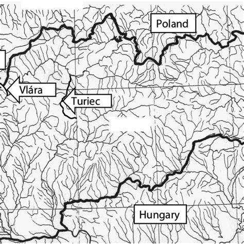 Map of Slovakia with rivers and study stretches indicated. | Download ...