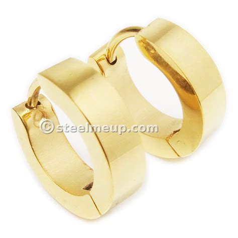 Pair Stainless Steel Plain Gold Hoop Men Earrings Men Earrings