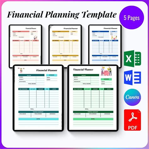 financial planner template blank printable  word